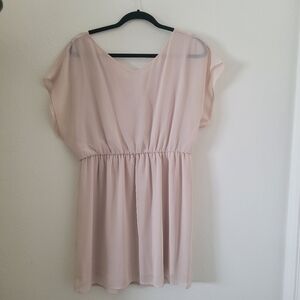 Lush Beigey Light Pink Babydoll Dress with Scoop Neck and Dolman Sleeves